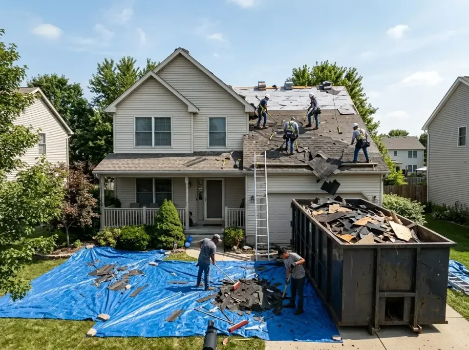 roof-replacement-debris-remova-004 — on-site job work, Top-rated Dumpster and Porta Potty Rentals in Arlington